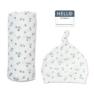 Lulujo Hello World Blanket + Knotted Hat - Blueberries