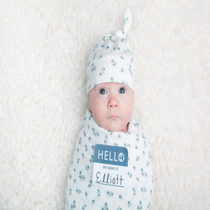 Lulujo Hello World Blanket + Knotted Hat - Blueberries