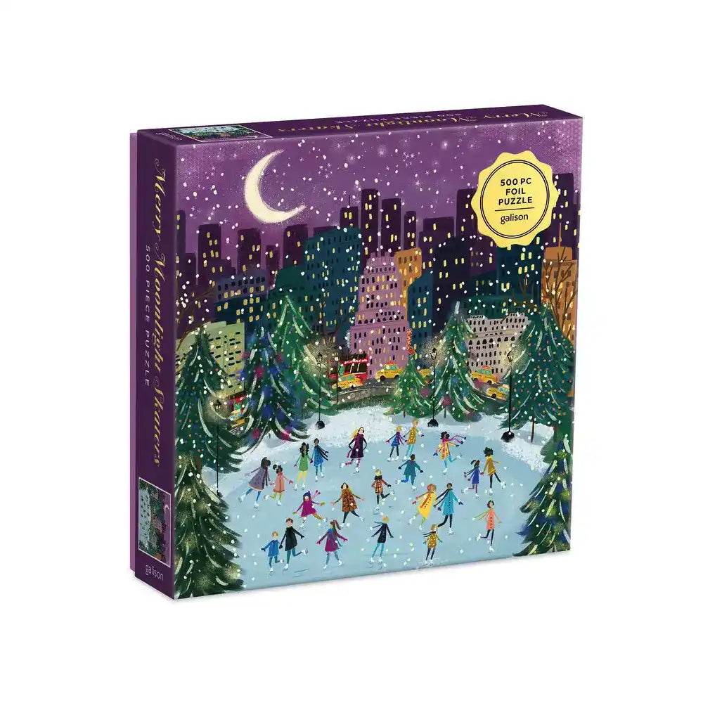 Galison Merry Moonlight Skaters 500 Piece Foil Puzzle