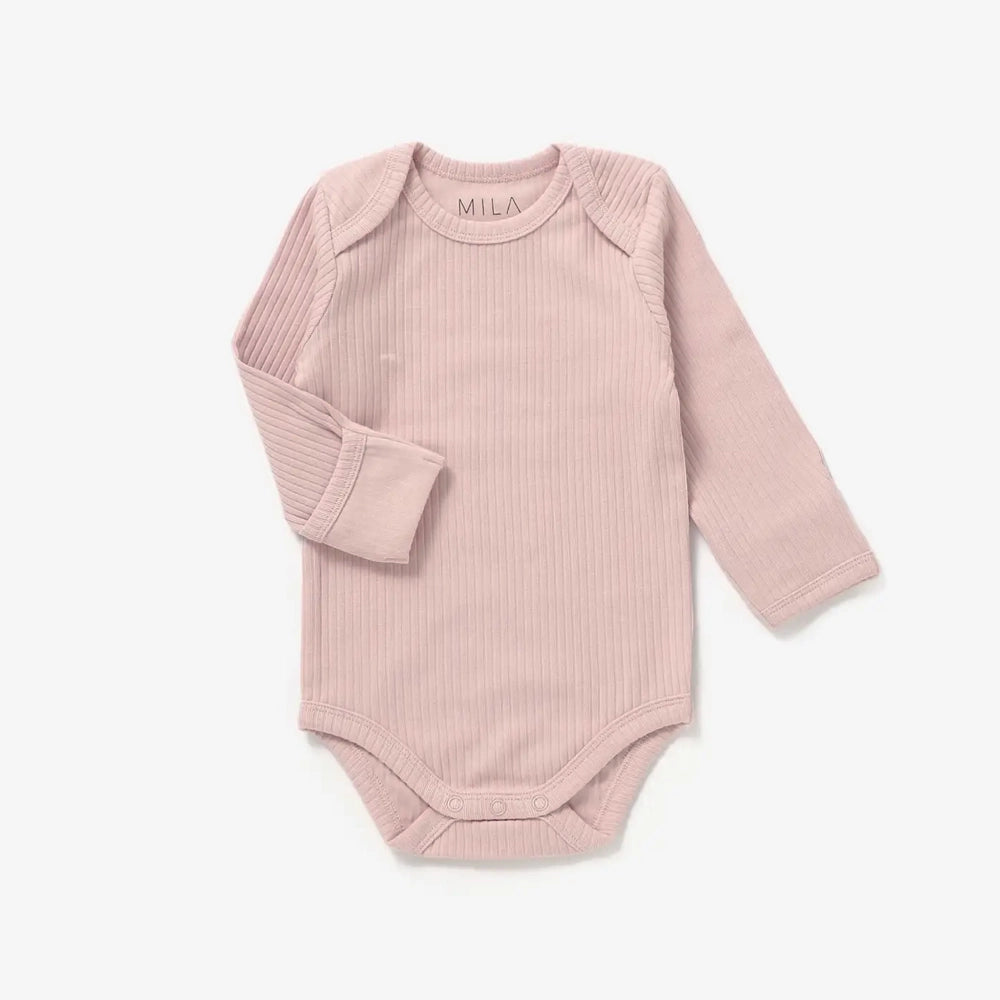 Mila & Co. Ribbed Long Sleeve Bodysuit - Blush