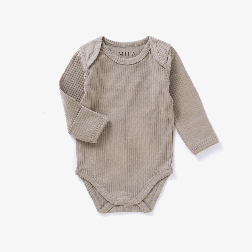 Mila & Co. Ribbed Long Sleeve Bodysuit - Mushroom