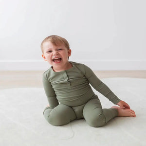Mila & Co. Long Sleeve Henley Set in Moss