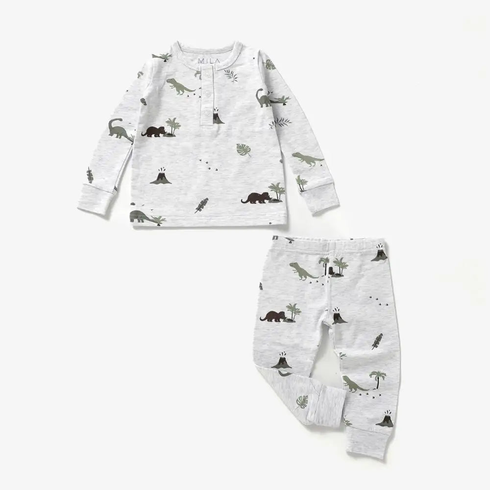 Mila & Co. Long Sleeve Henley Set in Dino