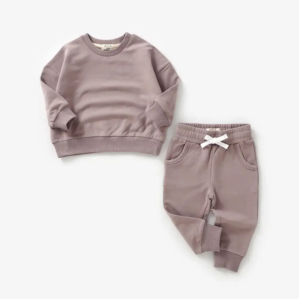 Mila & Co. Sweatshirt and Jogger Set in Pale Mulberry
