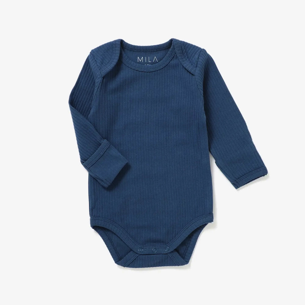 Mila & Co. Ribbed Long Sleeve Bodysuit - Navy
