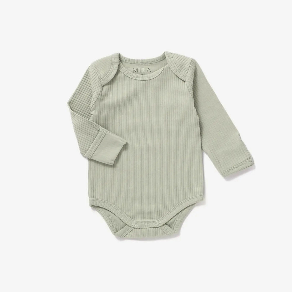 Mila & Co. Ribbed Long Sleeve Bodysuit - Pistachio