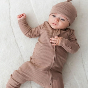 Mila & Co. Ribbed Zippered Footie - Cappuccino