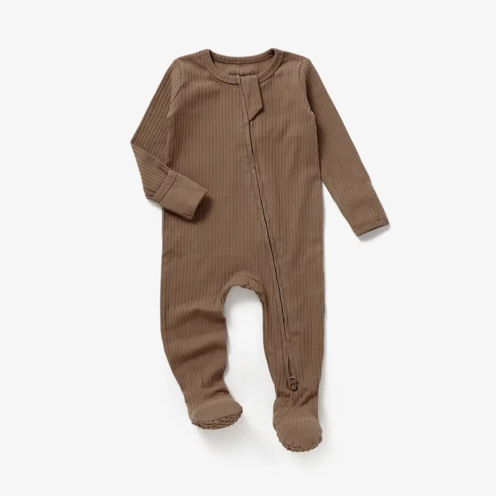 Mila & Co. Ribbed Zippered Footie - Cappuccino