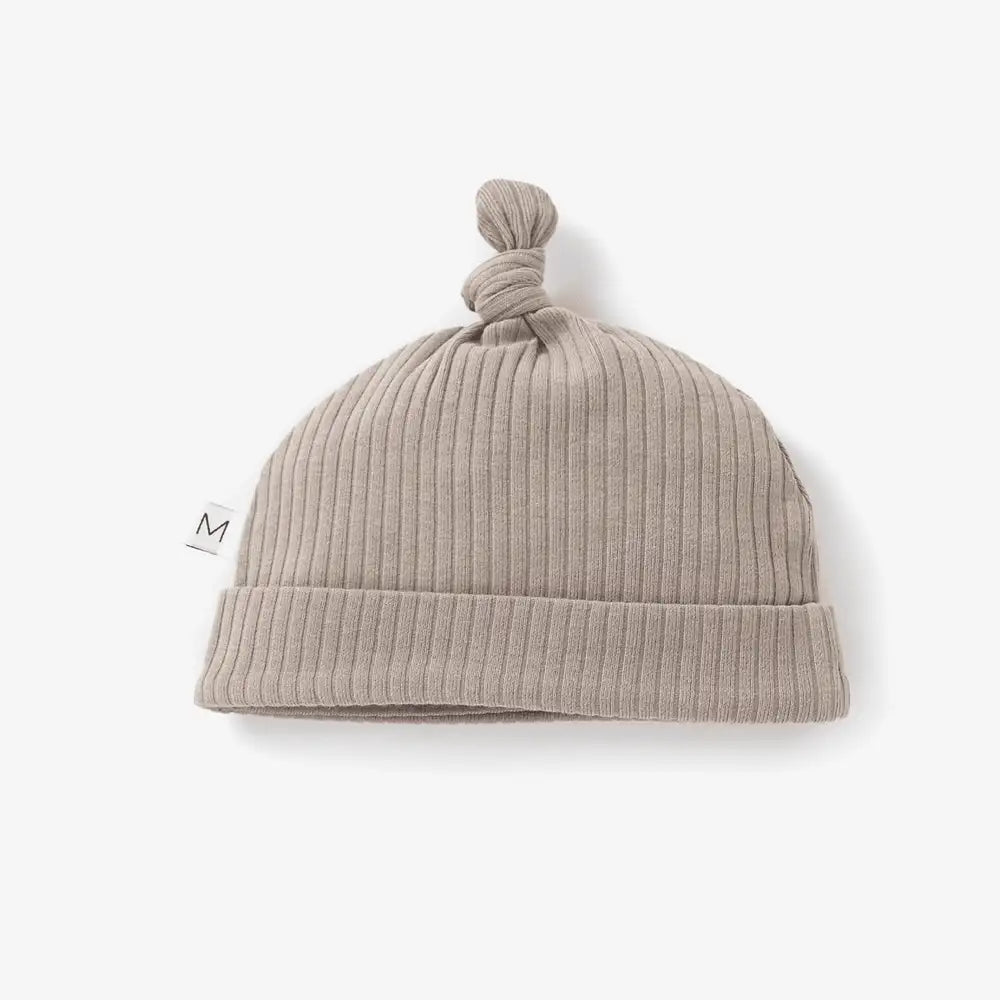 Mila & Co. Ribbed Knotted Hat in Mushroom