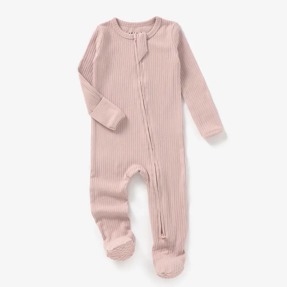 Mila & Co. Ribbed Zippered Footie in Blush