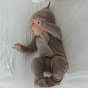 Mila & Co. Ribbed Zippered Footie in Mushroom