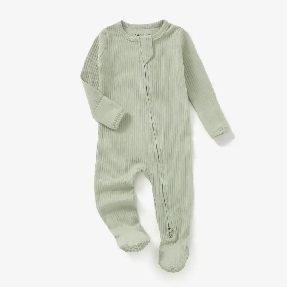 Mila & Co. Ribbed Zippered Footie in Pistachio