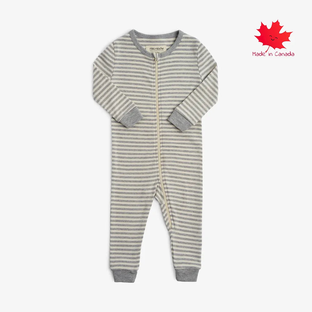 Mini Mioche Dreamy Sleeper Romper - Heather Grey Stripe