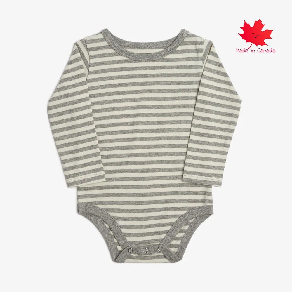 Mini Mioche Cloud Long Sleeve Onesie - Heather Grey Stripe