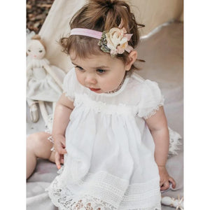 Miss Rose Sister Violet Heirloom Silk Baby Dress in Cream