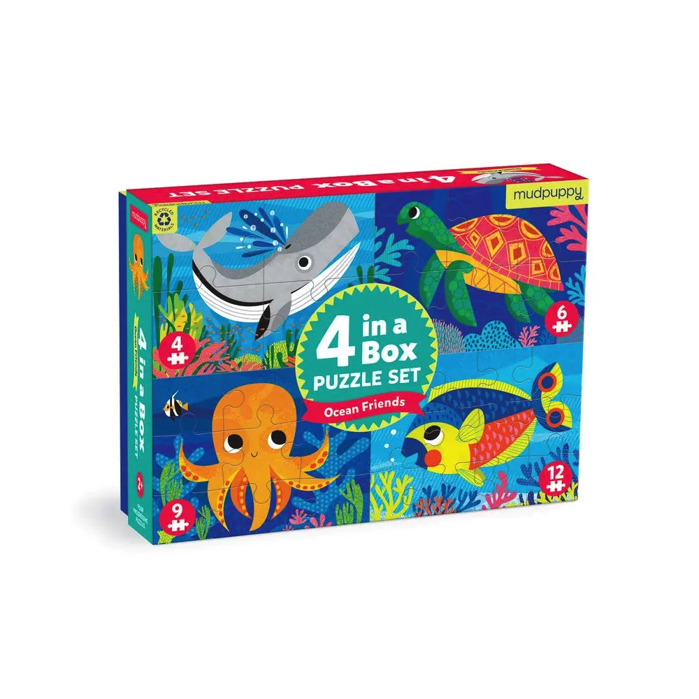 Mudpuppy Ocean Friends 4-in-a-Box Puzzle Set