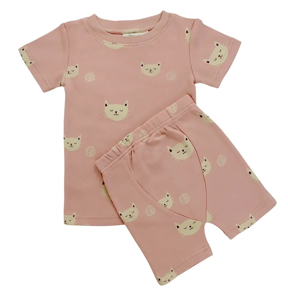 Parade Organics My Jammies Short Sleeve Pajamas in Pink Cats
