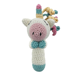 Petit Ami & Zubels Hand Crochet Stick Rattle in Unicorn
