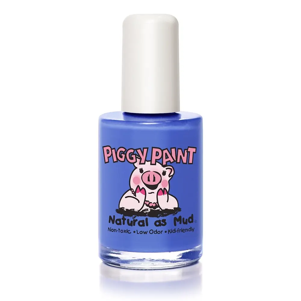 Piggy Paint nail polish in Blueberry Patch, a matte blue shade.