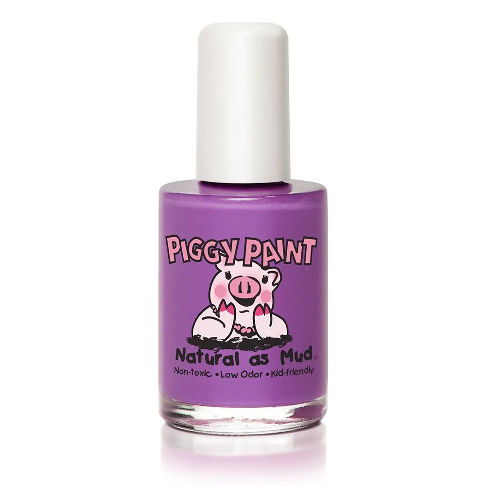 Piggy Paint nail polish in Tutu Cool, a bright purple shade.