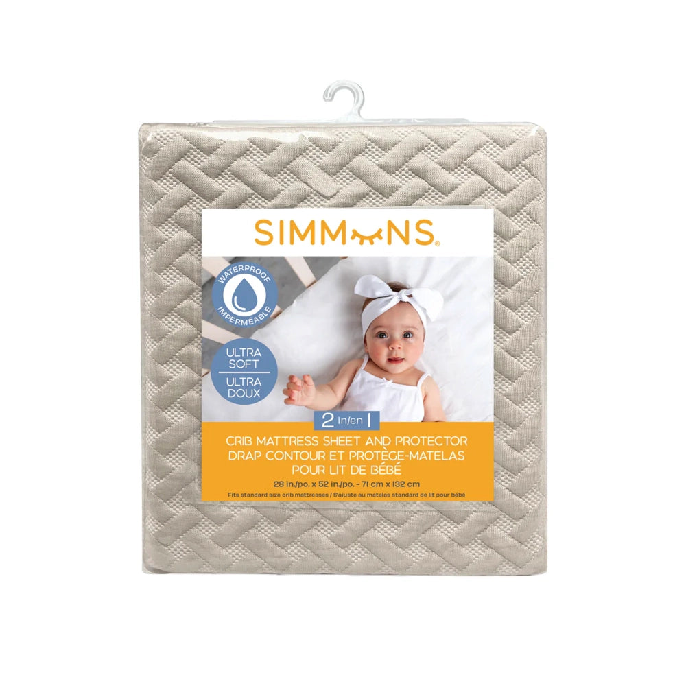 Simmons Crib Mattress Sheet & Protector Sand