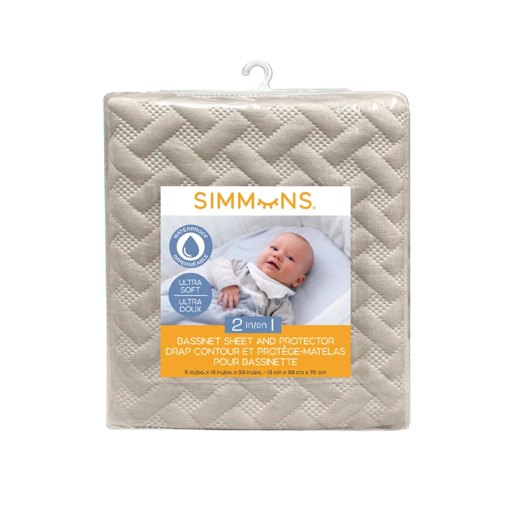 Simmons Bassinet Sheet & Protector Sand
