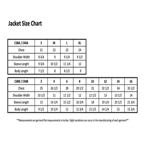 Sett Kids Inc jacket sizing chart