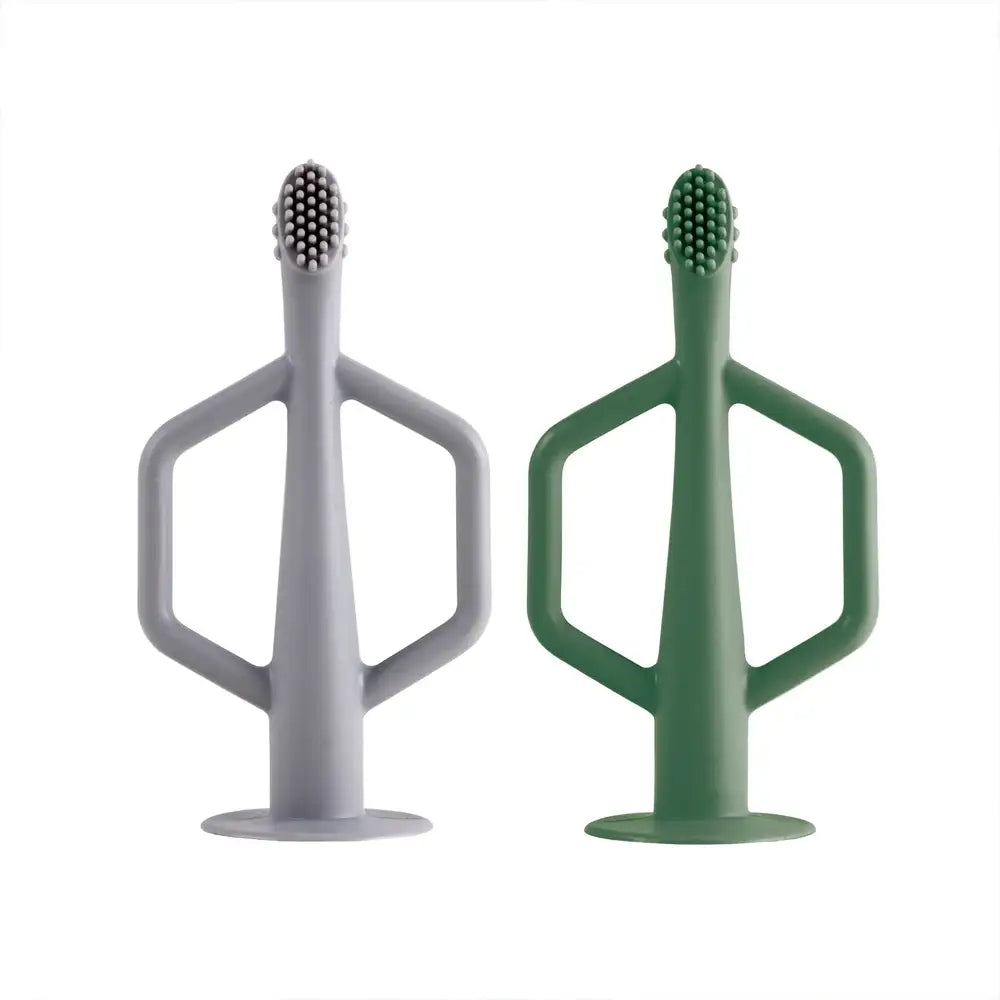 Tiny Twinkle Silicone Training Toothbrush - Olive + Grey