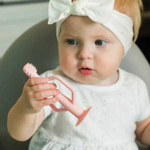 Tiny Twinkle Silicone Training Toothbrush - Rose + Burgundy