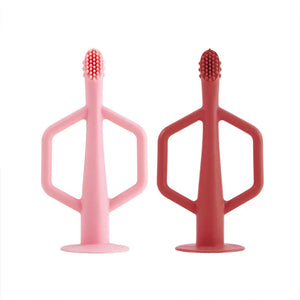 Tiny Twinkle Silicone Training Toothbrush - Rose + Burgundy