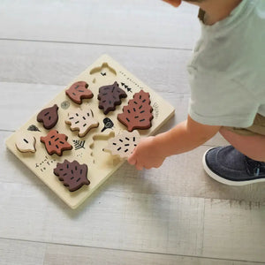 Wee Gallery Wooden Tray Puzzle - Count To 10 Leaves