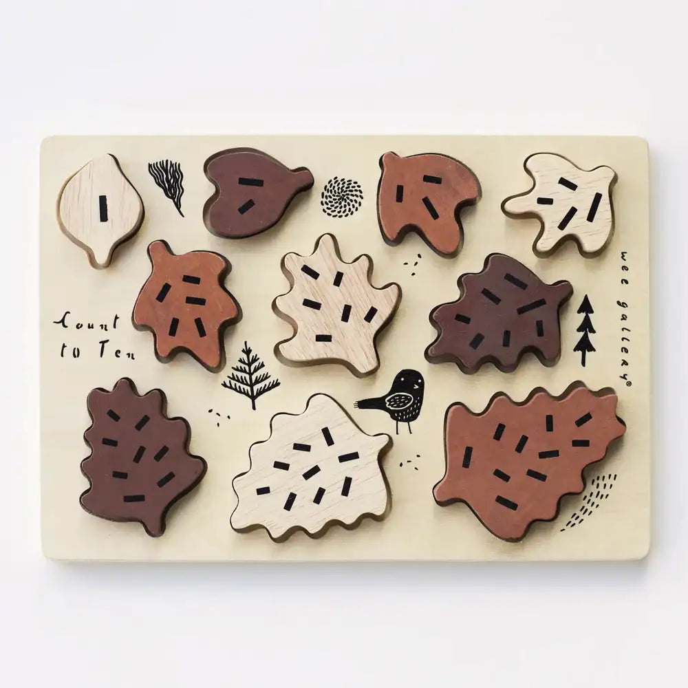Wee Gallery Wooden Tray Puzzle - Count To 10 Leaves