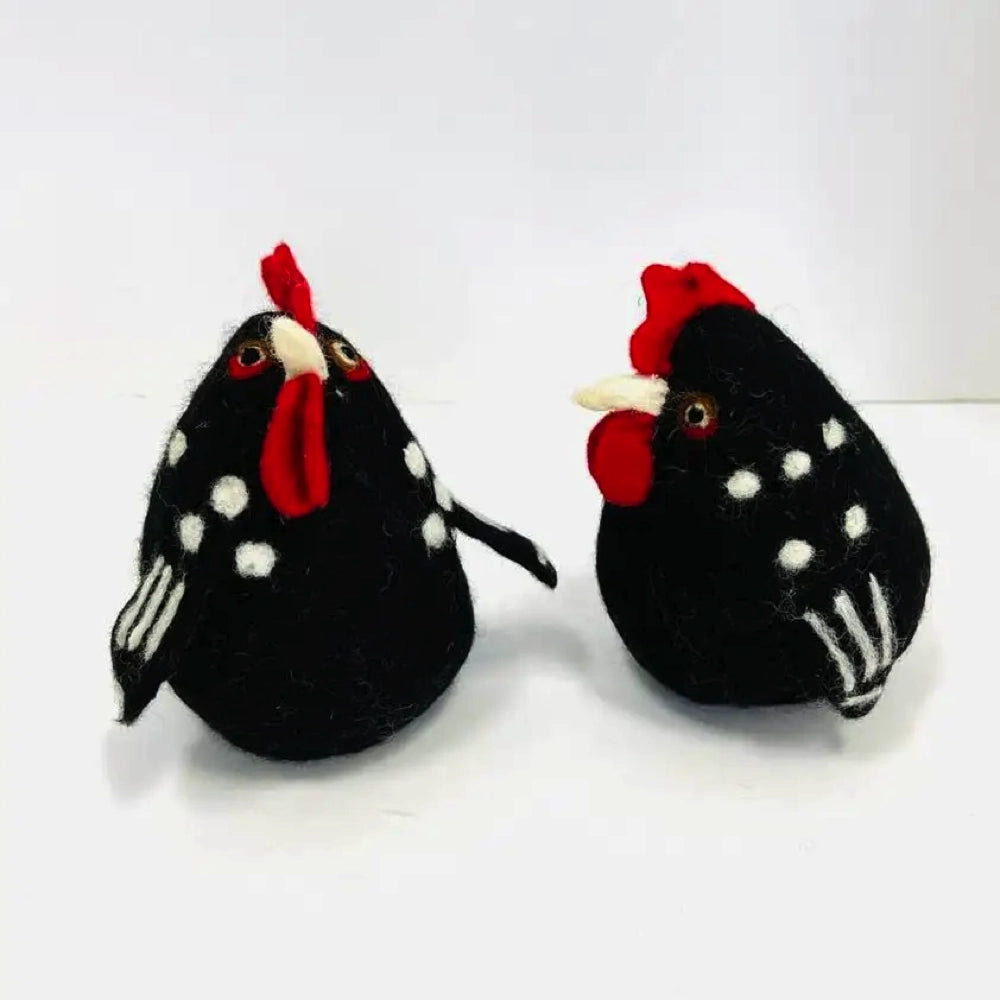 The Winding Road Toy Rooster - Black with White Spots