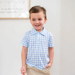 Kyte Baby Toddler Short Sleeve Polo in Gingham Breeze