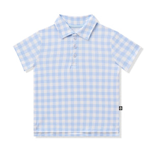 Kyte Baby Toddler Short Sleeve Polo in Gingham Breeze