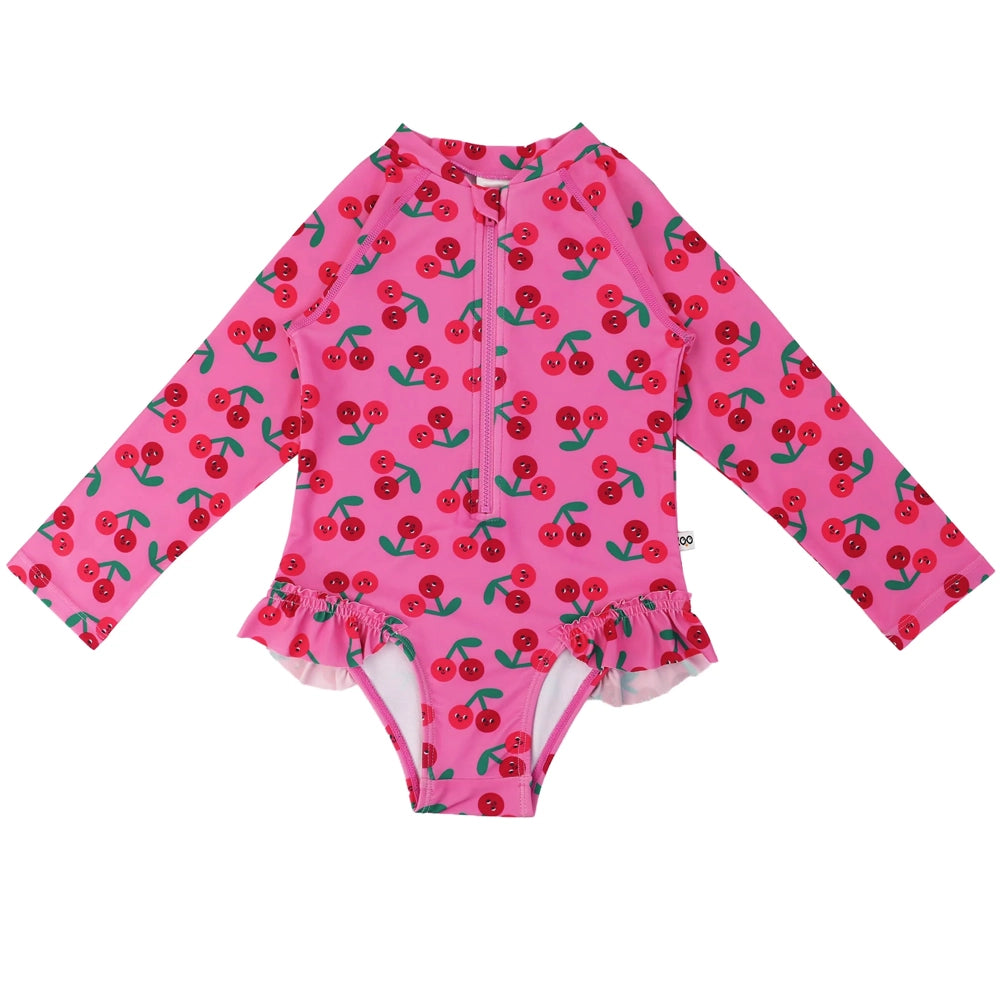 Zoocchini Rashguard Ruffle One Piece Swimsuit - Cherry