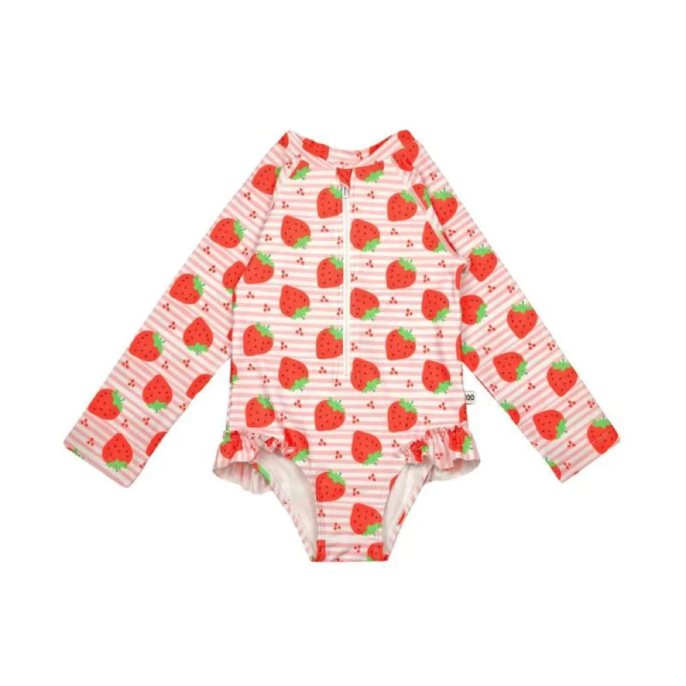 Zoocchini Rashguard Ruffle One Piece Swimsuit - Strawberry