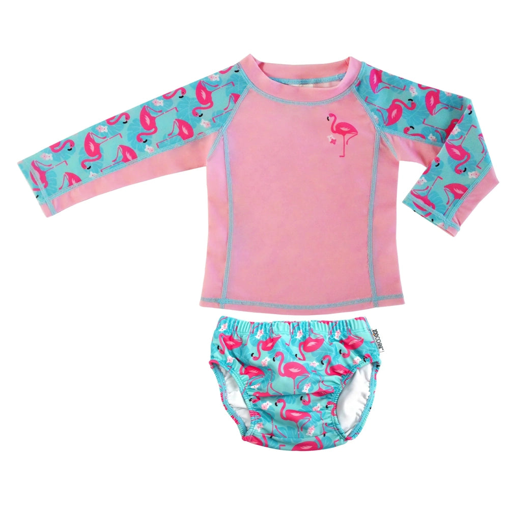 Zoocchini Rashguard Top + Swim Diaper - Flamingo