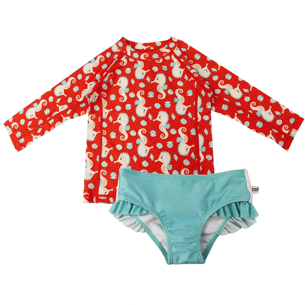 Zoocchini Rashguard Swim Top + Bikini Bottom Set - Sally Seahorse