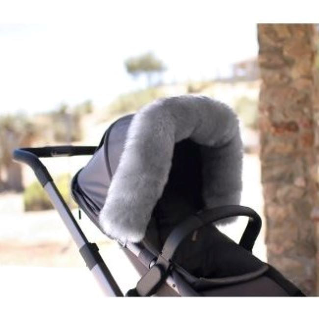 Grey pram with fur shop