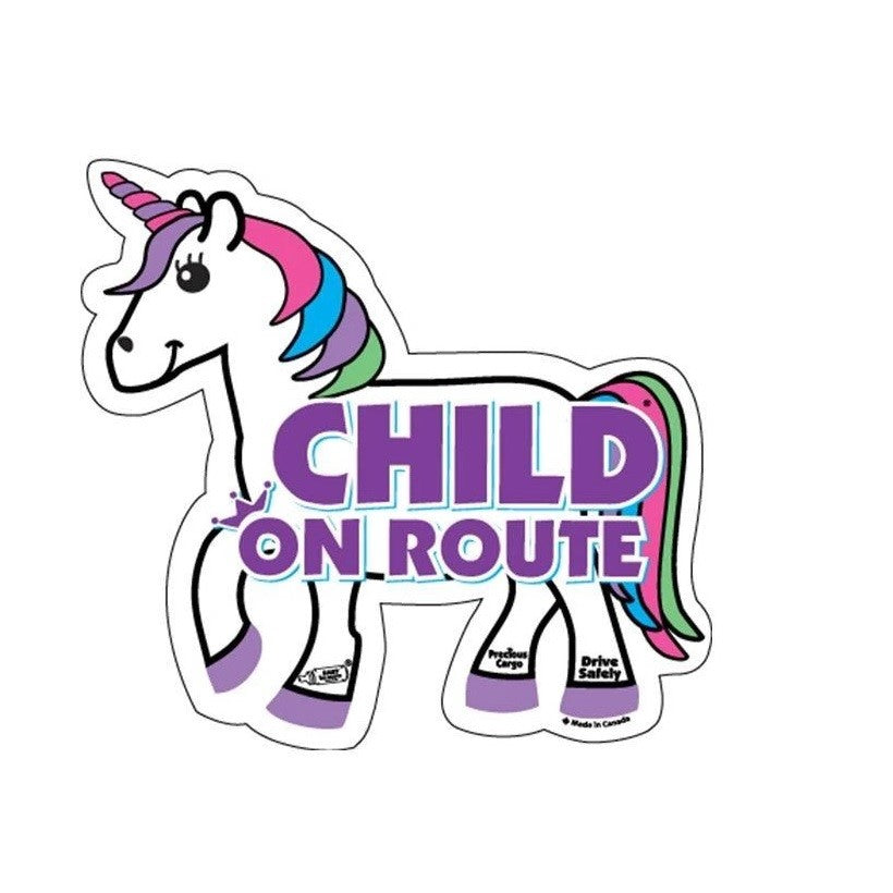 child on route unicorn car magnet