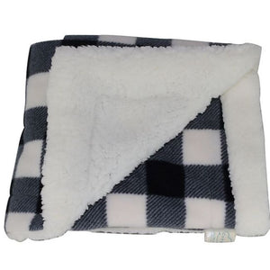 cosy care fleece/sherpa stroller blanket - black/white check