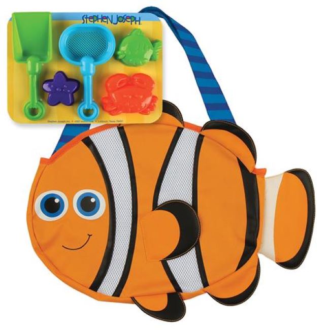 stephen joseph beach tote with sand toy play set - clownfish