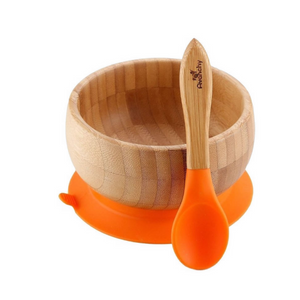 avanchy stay put baby bamboo suction bowl + spoon