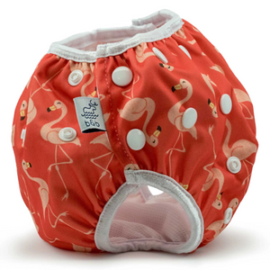 beau + belle littles baby nageuret reusable swim diaper (0-3yrs) - flamingos