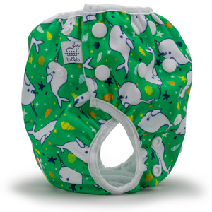 beau + belle littles baby nageuret reusable swim diaper (0-3yrs) - green narwhal