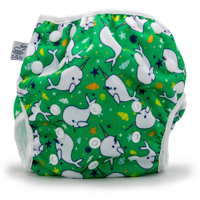 beau + belle littles baby nageuret reusable swim diaper (0-3yrs) - green narwhal