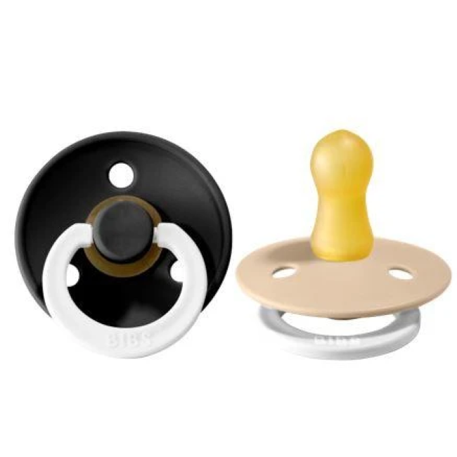 Bibs Original Colour Collection Round Latex Pacifier 2pk - Black / Vanilla (Glow)