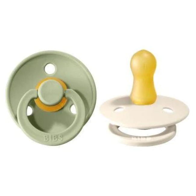 Bibs Original Colour Collection Round Latex Pacifier 2pk - Sage/ Ivory
