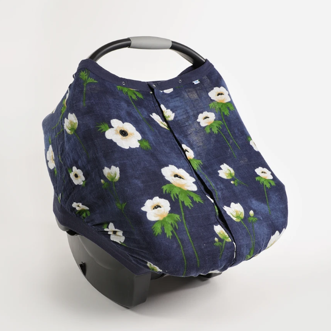Little Unicorn Cotton Muslin Car Seat Canopy 2 White Anemone